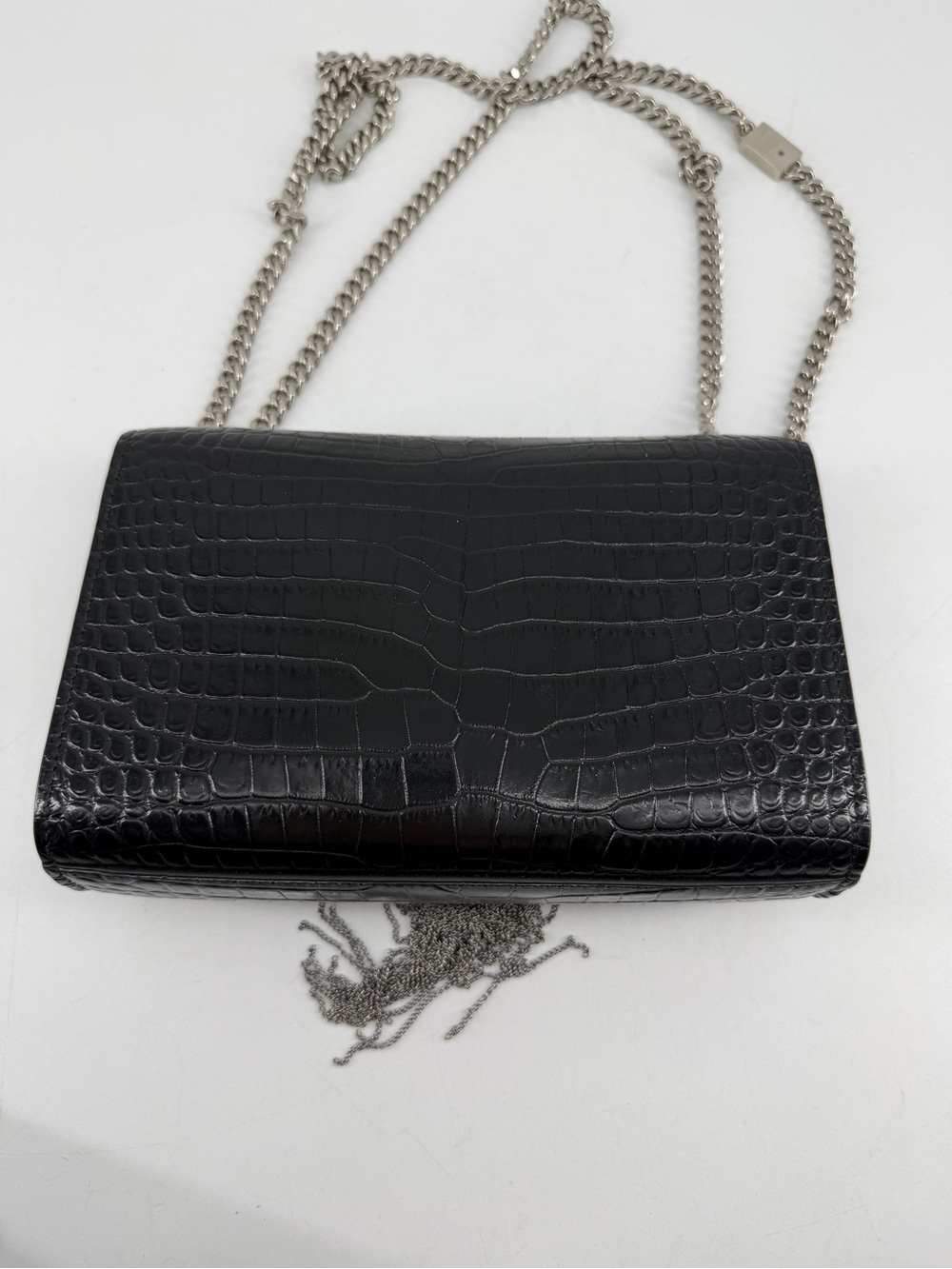 Saint Laurent Kate Monogramme Black Croc-Embossed Leather Bag with Tassel - Picture 6 of 11